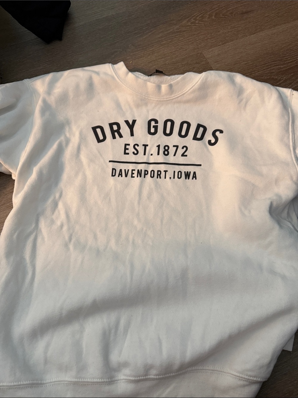 Dry Goods White Crewneck Sweatshirt with Black Chest Print